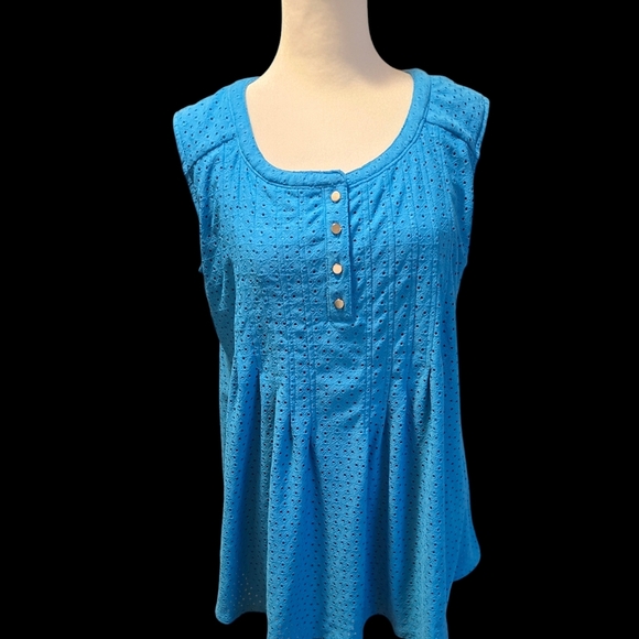 Aqua SleeveLess Button Down 14/16 Avenue Flowy Top - Picture 1 of 3
